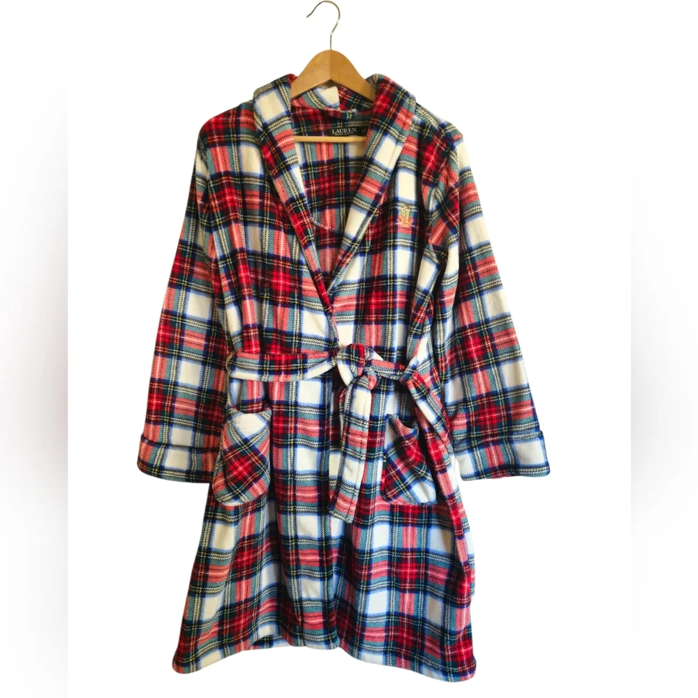 Lauren Ralph Lauren  So Soft Plaid Shawl Wrap Robe Size M